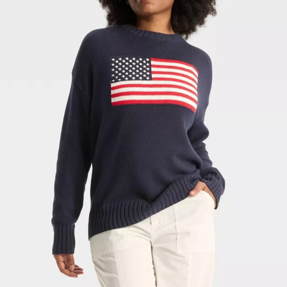 Target Women's Crewneck American Flag Pullover Knit Sweater